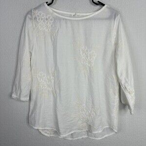 Kindred Shirt Womens Medium White Floral Embroidered 3/4 Sleeve Boho Cottagecore